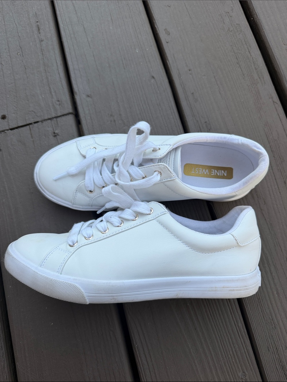 Nine West White Low-Top Lace-Up Sneakers